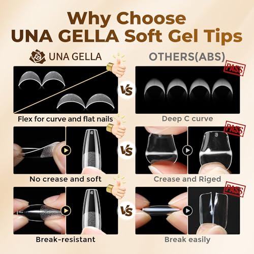 Image of UNA GELLA Long Coffin Nail Tips, 504pcs Pre-Shape Fake Nails Half Matte Full Cover Acrylic Gel Nail Tips Clear Long Coffin Press On Nails Home DIY Extension 12 Sizes Gelly Tips