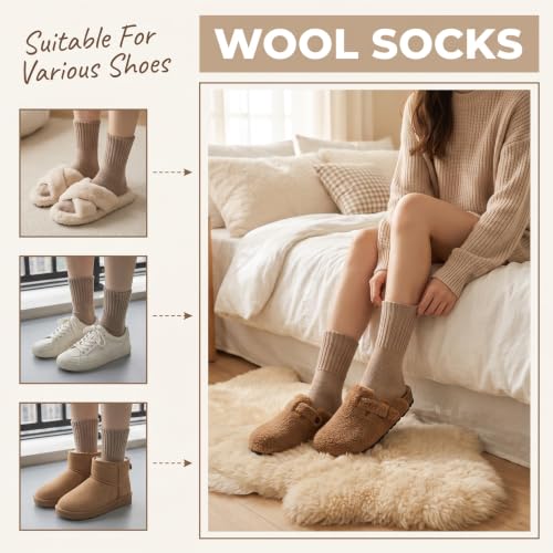 Image of Winter Women Socks 5 Pairs Vintage Wool Casual Thermal Crew Socks