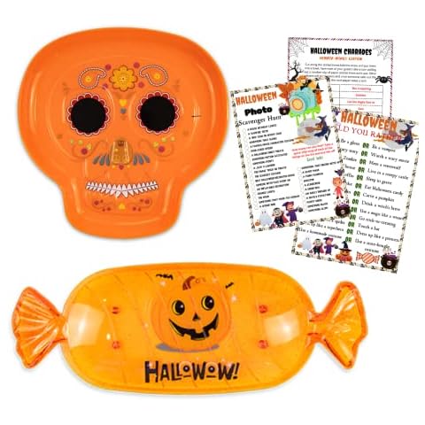 Halloween Tischdekoration Set - Halloween Totenkopf Tablett und Halloween Süßigkeitenteller Cover