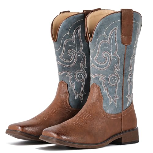 Image of IUV Cowboy Boots For Women Square Toe Cowgirl Wide Mid Calf Western Boots