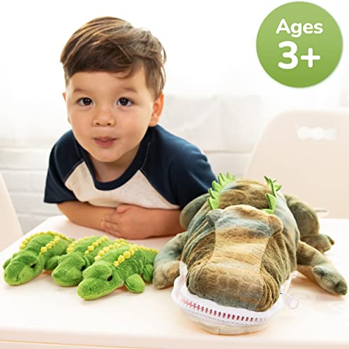 Prextex Set de Peluches Crocodile en Peluche avec 3 Petits Bébés Crocodiles en Peluche Set avec Poche de Rangement à Fermeture Éclair Animaux en Peluches Amusants et Doux – Image 8