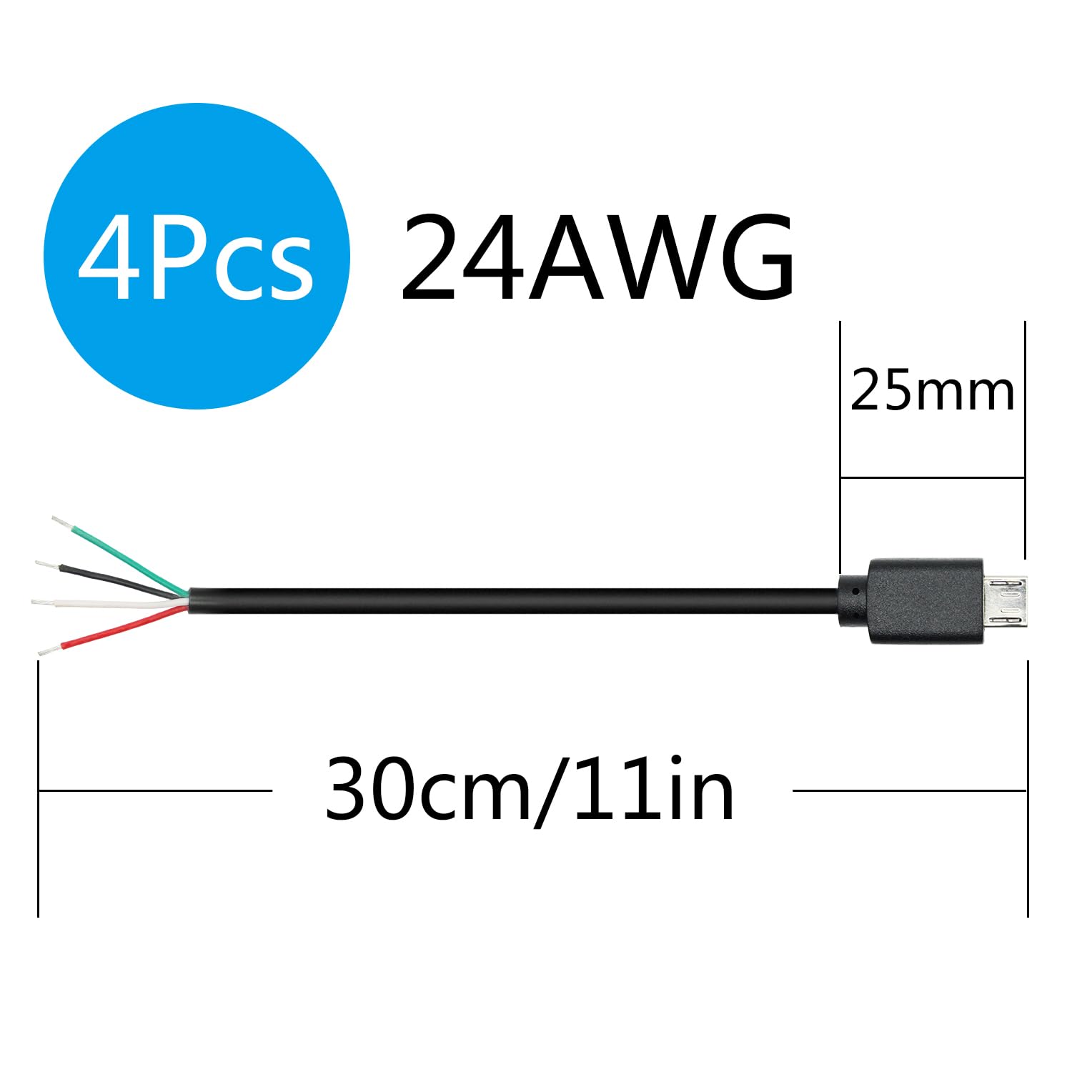 2 cavi corti micro USB a 4 pin, cavo micro USB 5 V/2 A a 4 pin, cavo di alimentazione e dati aperto, per apparecchiature micro USB installate o sostitutive per riparazione fai da te (cavo micro USB