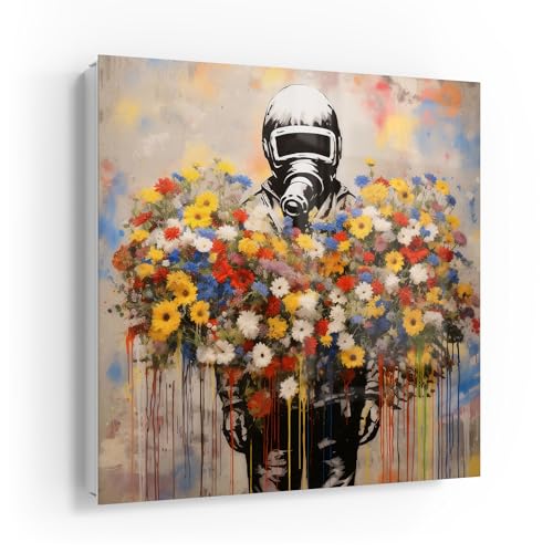 DEQOART Cassetta portachiavi bianco, 30 x 30 cm, motivo fiori spaziali, in vetro e metallo, con 50 ganci + 2 calamite, scatola dal design moderno magnetica e scrivibile