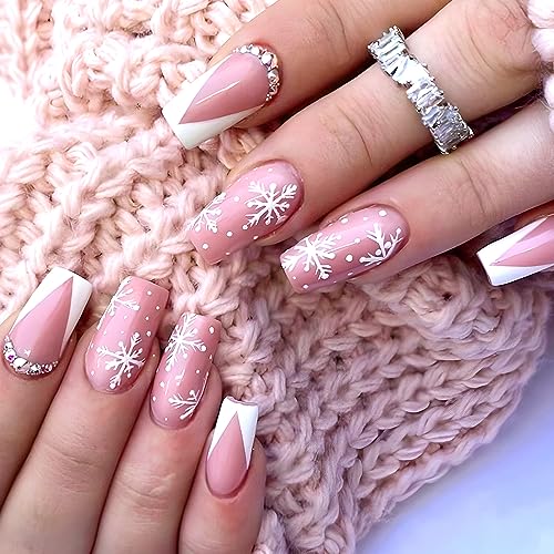 French Snowflake Press on Nails Square