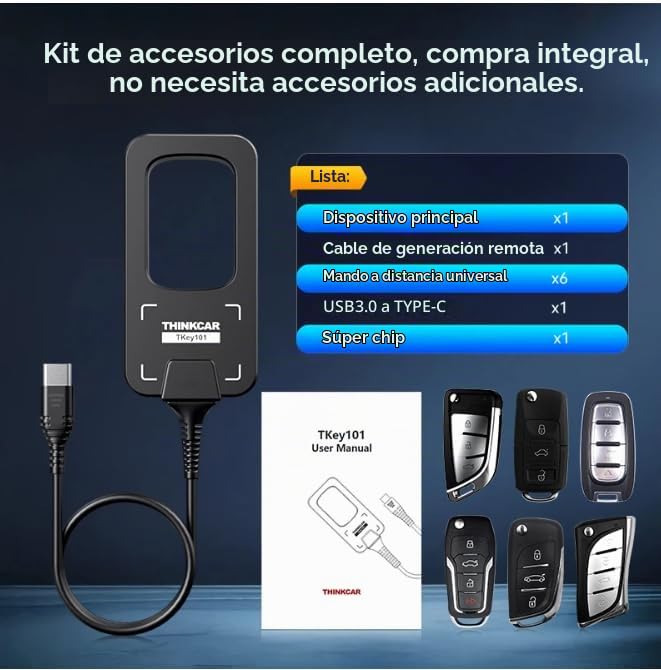 TKEY 101 - Equipo programador universal de llaves de coche con 6 llaves remotas compatibles con sistemas antirrobo