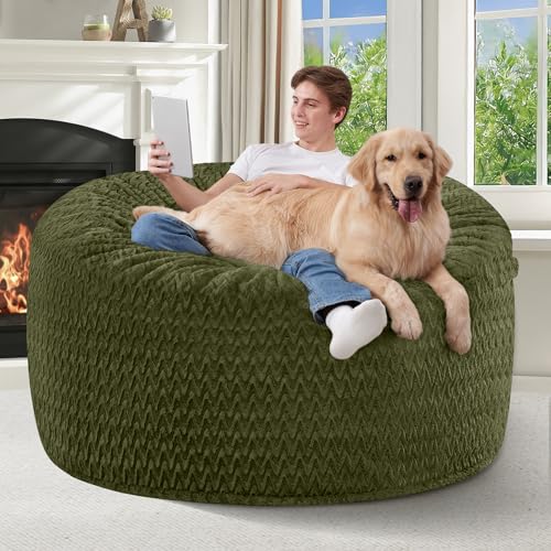 Image of 4FT Bean Bag Chair,Giant Bean Bag Chairs for Adults,Big Bean Bags with Memory Foam Filled, Large Beanbag Chairs with Chevron Plush Cover-Green
