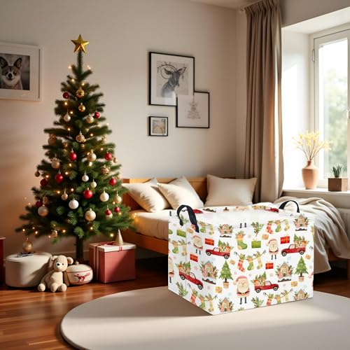 Image of Rectangular Christmas Basket Fabric Storage Bin Storage Boxes Collapsible Storage Basket for Clothes Books Shelves Basket(Cute Christmas)