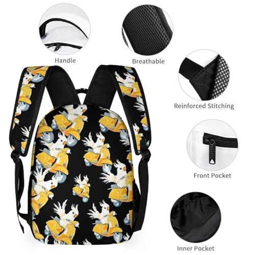 Cockatiel Riding Motorcycle Cute Print Backpack Set of 3 Portable Lunchbox Pencil Cases for Daily Travel3