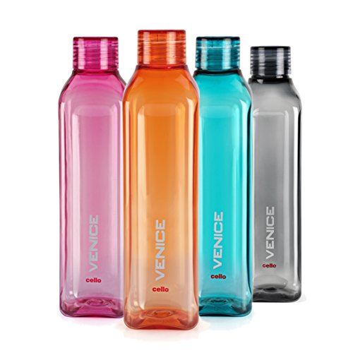 Image of CELLO Venice Water Bottles Set of 4 Pcs For Daily Use, 1000ml Each Multicolor | Stylish & Unbreakable BPA-Free Leakproof Freezer & Fridge Safe Pet Water Bottle For School, Office, Kitchen & Travel