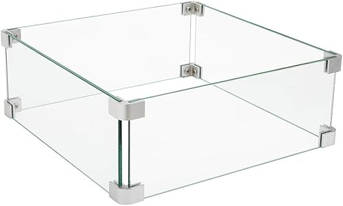 SUNBURY Valla de protección contra el viento de cristal, 21.5 x 21.5 x 5.5 pulgadas, escudo cuadrado para accesorios de mesa de fuego
