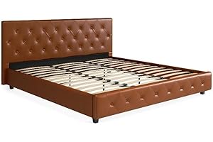 DHP Dakota Upholstered Bed Frame with Button Tufted Headboard in Faux Leather