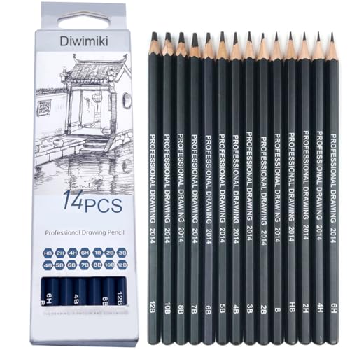 Diwimiki Conjunto de lápis de desenho profissional – 14 lápis de grafite para desenho (12B - HB), id