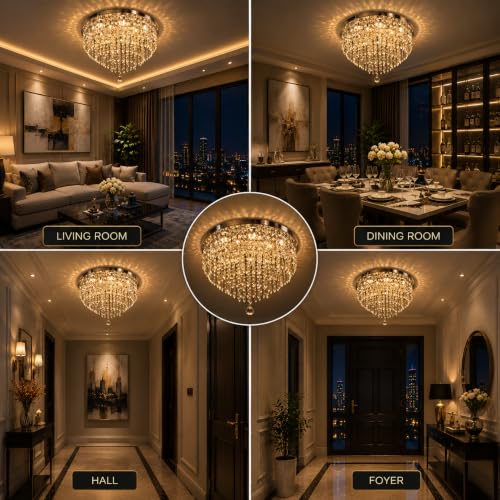 Image of Modern Chandelier Light Crystal Jhoomar Lighting Fixture Pendant Lamp LED Ceiling Lights for Hall, Living, Dining, Entryway (Stainless Steel, 63 Watt)