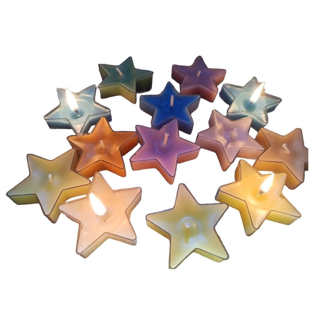 Candles for Christmas Decoration Star Shaped Scented Multicolor Tealight Candles with 6 Hours Burning time, Soy Wax Candles with Acrilic case (Pack of 5 Candles, Multicolor)-image-12