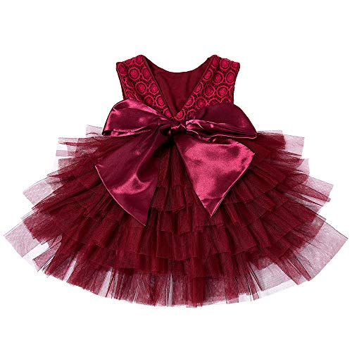 Cilucu Baby Girls Dress Toddler Kids Party Dress Tutu Pageant Lace Dresses Gown for Flower Girl Baby Birthday Burgundy 6 Months-12 Months