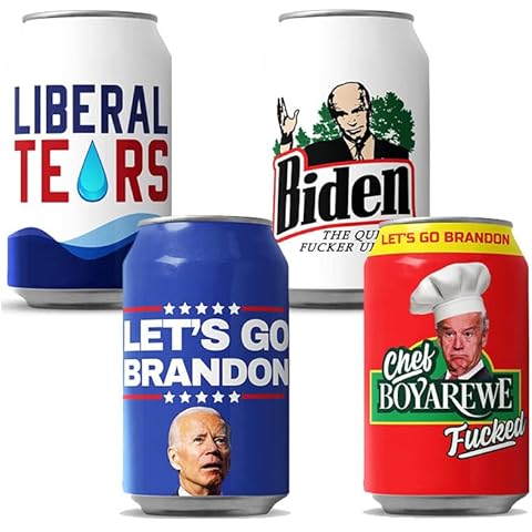 Political 4-Pack Silicone Sleeve Can Cover - Insulated Can Sleeve - Novelty Disguise for Outdoors, Golf, Parties, Concerts, Tailgate - Hide a Drink To Look Like Soda, Fits 12 oz Can Cover