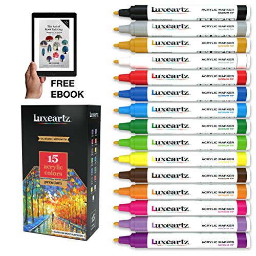 Paint Pens Set of 15 Acrylic Colors, Medium Tip Oil Based Permanent Markers