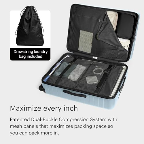 Image of Away Amazon Exclusive Large Checked Luggage - 29-Inch Lightweight Hardside Suitcase with Four WhisperGlide 360 Spinner Wheels, Interior Compression System, TSA-Accepted Lock - Sky Blue