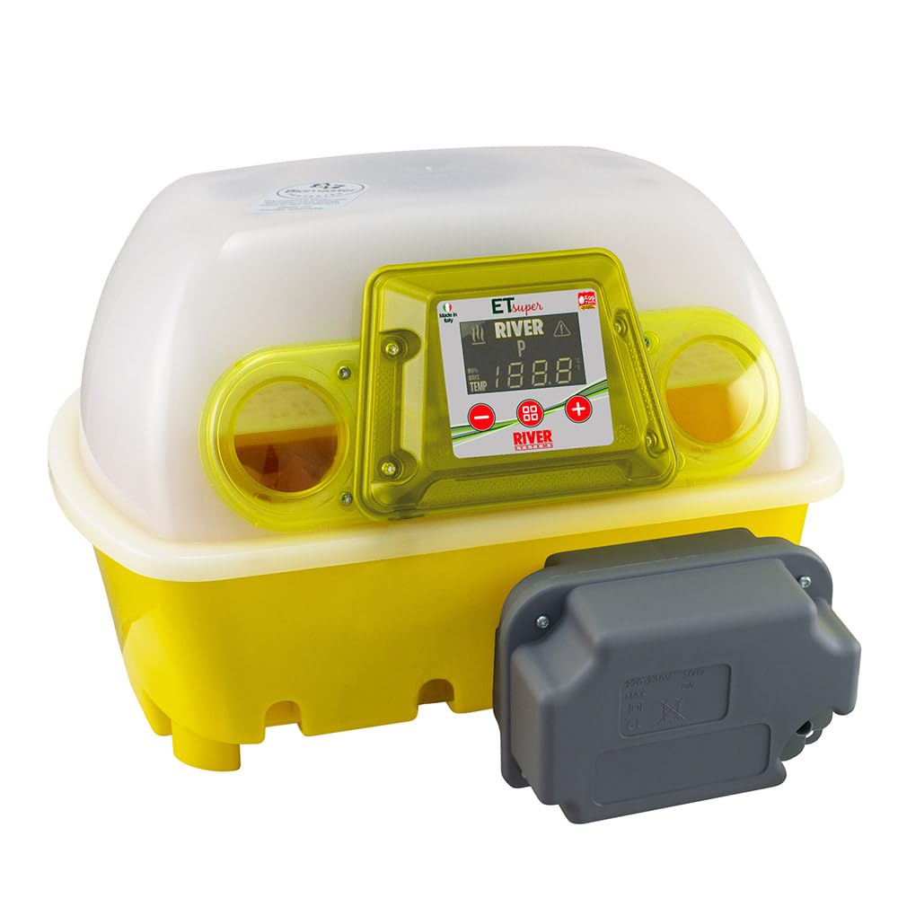 Incubadora digital ET12 SUPER con unidad giradora de huevos OVOMATIC y aditivo antibacteriano Biomaster - RIVER Systems - Capacidad 12 huevos medianos o 48 pequeños