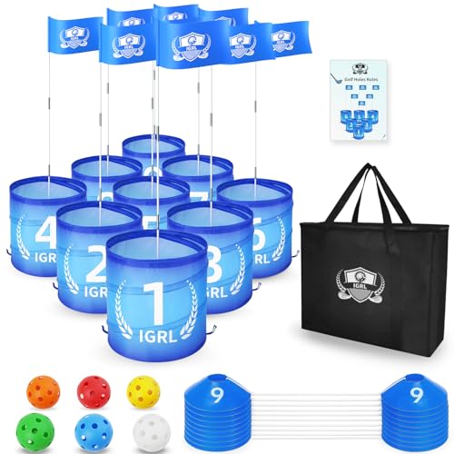 IGRL Golf Yard Game - 9 Holes Backyard Golf Games for Adults, Golf Chipping Game Set with Balls, Carry Bag, Flag & Obstacles, Outdoor Indoor Golf Gifts for Men Lawn, Beach, Camping, Park, Hotel
