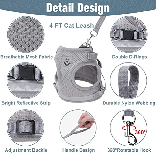 SCIROKKO Cat Harness and Leash Escape Proof - Kitten Vest Harness with Magic Tape Adjustable (M, Grey) - Image 4