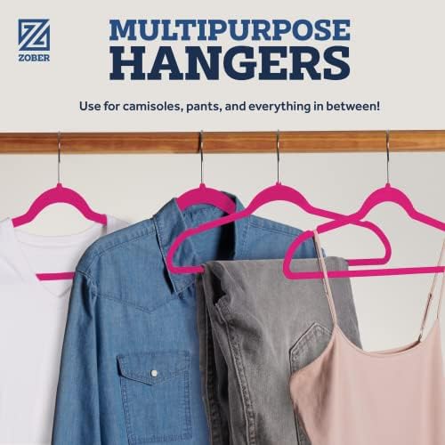 ZOBER Velvet Coat Hangers - 50-Pack, Premium, Non-Slip Hangers for Clothes - Velvet Clothes Hangers w/ 360 Degree Swivel Hook - Coat Hangers for Trousers, Dresses, and Coats - Pink