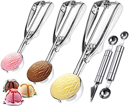 3 Piezas Cucharas de Helado, Inoxidable Cuchara para Helado Cuchara Bolas de Helado Sacabolas de Helado Fabricante de Bolas de Hielo para Helado, Melón, Albóndigas, Pasteles,Masa, Arroz