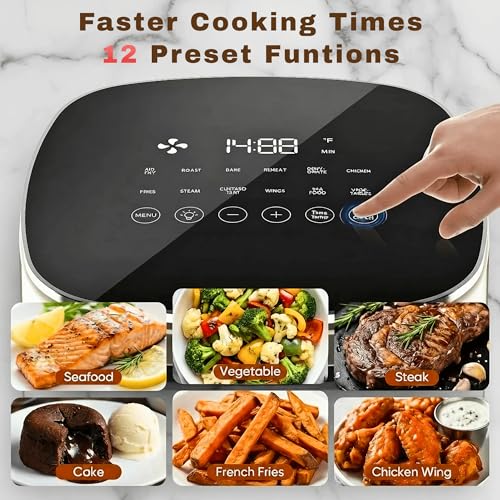 Image of Air Fryer 6.34QT with Clear Window, 12-in-1 Air Fryer Oven, Air Fry, Roast, Reheat, Dehydrate, Bake, Steam, 400F Rapid Air Crispy Technology, Square Airfryer Beige