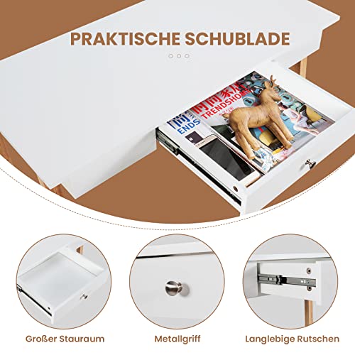 GOPLUS Bureau met lade, werktafel met massief houten poten, make-uptafel zonder spiegel, Scandinavische stijl, voor werkkamer, kinderkamer, belastbaar tot 50 kg, kleurkeuze - Afbeelding 6