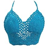 Minetom Damen Sexy V-Ausschnitt Sommer Rückenfrei Crochet BH Crop Bikini Top Frauen Oberteile Bra Bluse (Blau)