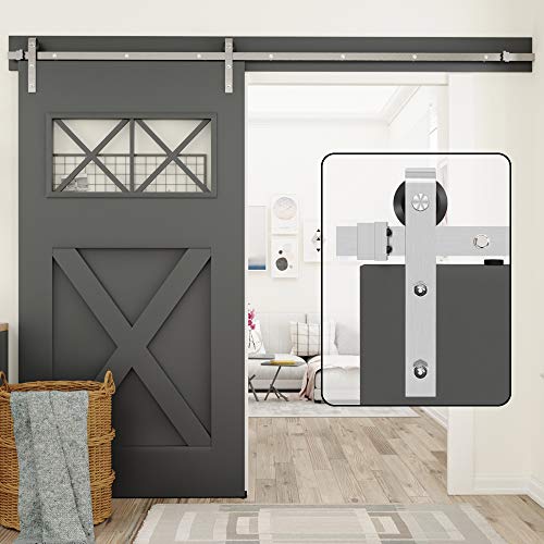 Greatest Product WINSOON Heavy Duty Interior Basic Hanging Silver Color Stainless Steel Single Sliding Barn Door Hardware Track Set (5FT / Single Door Kit)