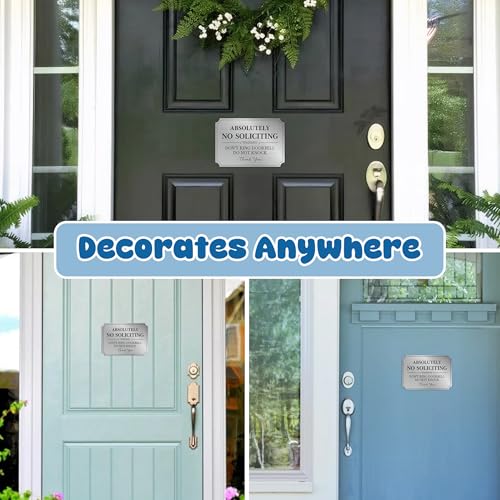 Image of No Soliciting Sign for Front Door,Self-Adhesive Brushed Silver Do Not Knock or Ring Doorbell No Soliciting Sticker for Home, No Solicitors Sign for Doorbell, House Door, Home, Office 5.9 inchx 3.9 inch