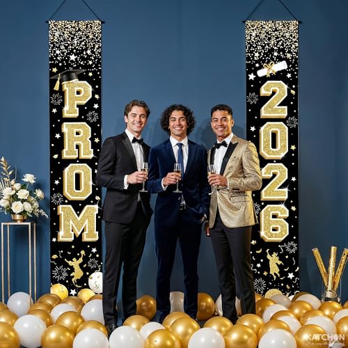 Image of KatchOn, Prom Door Banner 2026 - Prom Door Decorations | Black and Gold Decor For Prom Night | Prom Send Off Decorations 2026 | Graduation Decorations 2026 For Home