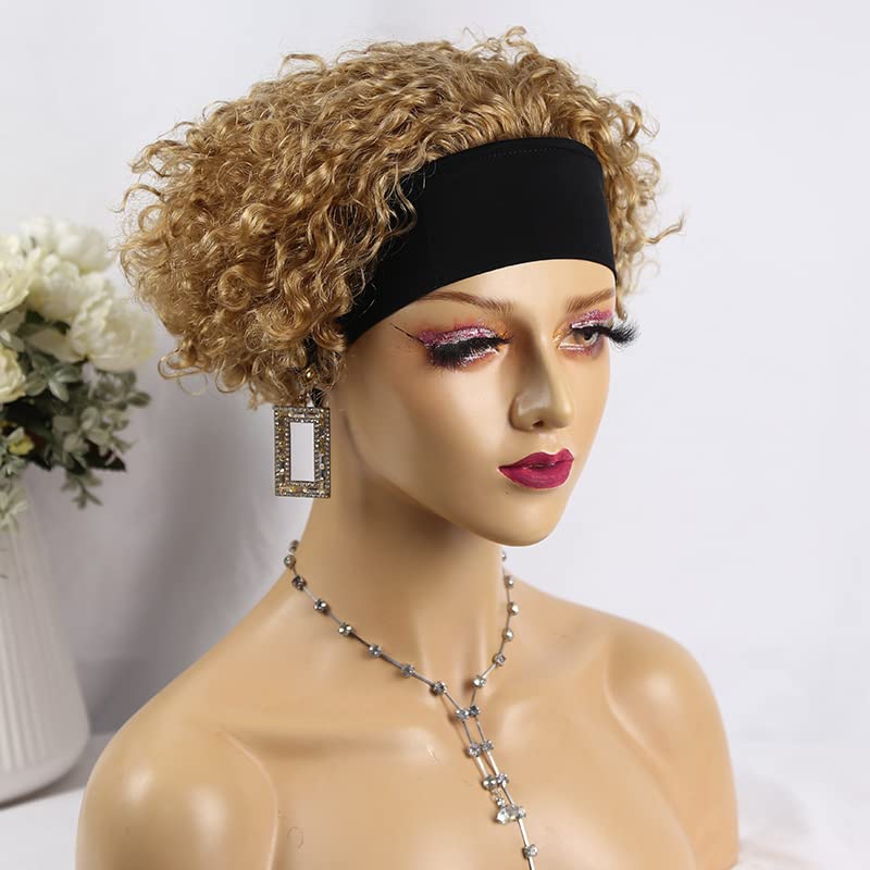 Short Curly Human Hair Wigs Pixie Wig Human Hair #27 Headband Wigs for Black Women 180% Density Headband Wigs Human Hair 6"