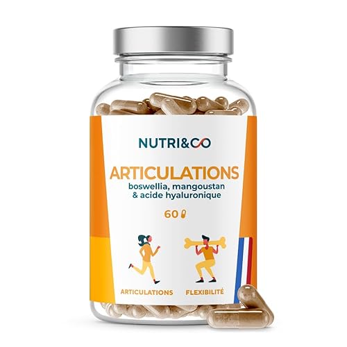 NUTRI & CO Formule Articulations 2en1 - Confort Articulaire & Protection Os, Cartilages - Acide Hyaluronique + Boswellia Serrata Bio-actif Mangoustan VitamineC - 60 gélules Vegan - Fabriqué en France