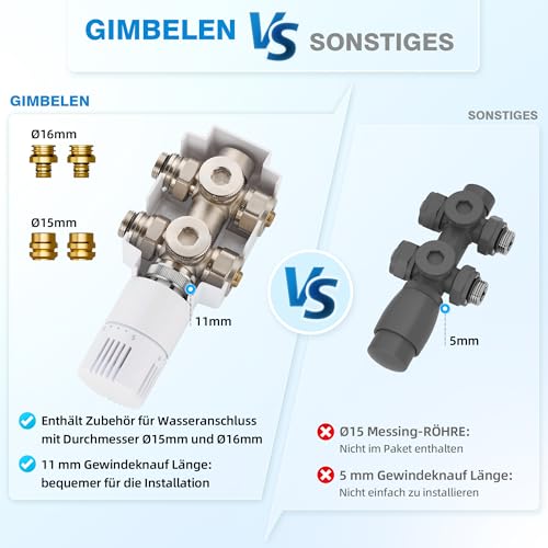 GIMBELEN Multiblock Set für Heizkörper Anschlussarmatur mit Thermostat, Hahnblock Heizkörper Ventil Eck- und Durchgangsform, Heizkörperventil für Badheizkörper Heizungszubehör WeiB G1/2\