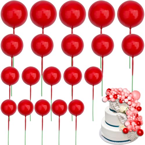 Roellgs 20 piezas de decoración para tartas de bola dorada, adornos redondos para tartas, manualidades, herramientas de decoración para bodas, graduaciones, fiestas de cumpleaños (rojo)