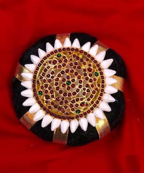 Traditional Bharatanatyam Hair Bun Donut Ring With Satin Ribbon Accessories .Indian Bridal Hair Styles Decoration For Wedding Collections.(KB:00252)-picture-25