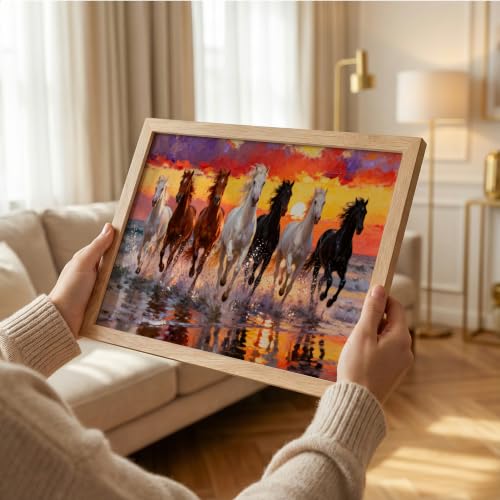 Image of Suneree 7 Horse Vastu Wall Painting (Landscape Collection) (Natural, Design 01, 10x13 Inch)