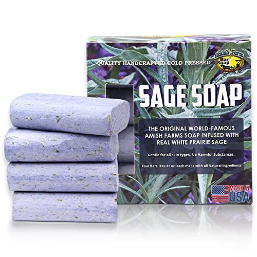 Amish Farms Natural Soap Bar (4 Bars) With Exfoliating Sage, Clean Lavender Scent, Made in USA – Homemade, Handcut, Vegan Face & Body Soap Scrub for Sensitive Skin – No Paraben or Sulfates Amish Farms Natural Soap Bar (4 Bars) With Exfoliating Sage, Clean Lavender Scent, Made in USA – Homemade, Handcut, Vegan Face & Body Soap Scrub for Sensitive Skin – No Paraben or Sulfates