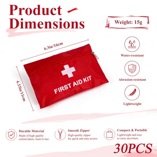 Image of First Aid Bags Empty,Mini First Aid Pouch Empty,Mini First Aid Kit Bulk,Zipper Pouches for Emergency,Travel and Outdoor (Red 30 Pack, 4.3 * 6.3 inch)
