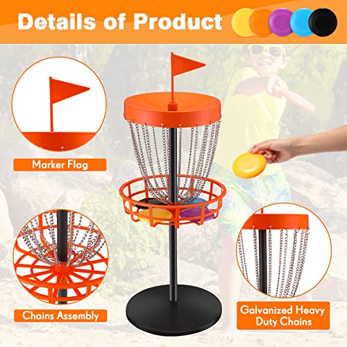 image for Lenwen 29 Inches Mini Disc Golf Baskets with 10 Flying Discs, Kids Min