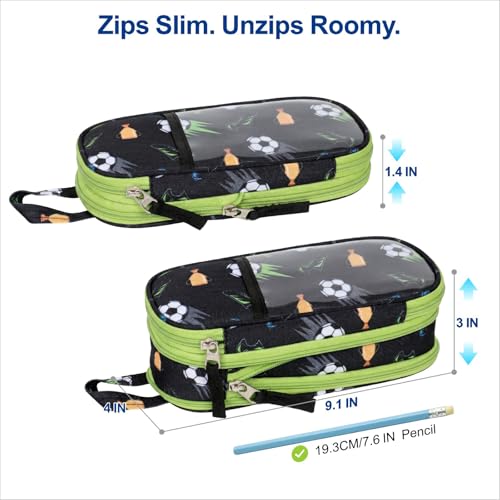 Image of Bagseri Pencil Case for Boys - Expandable Cute Kids Pencil Case | Wide Opening Pencil Pouch Organizer for School Supplies, Cute Kids Pencil Case for Boys, Green Jungle Dinosaur