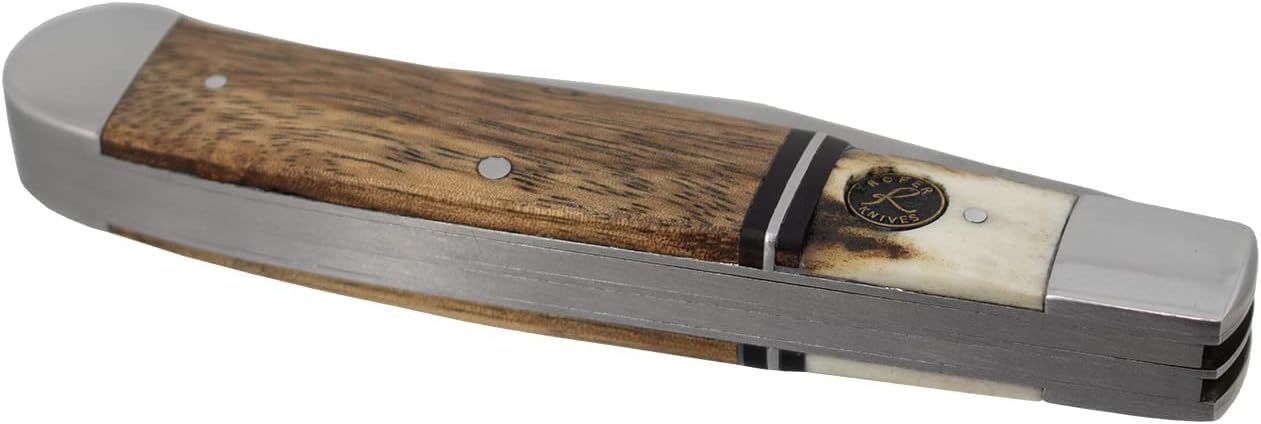 Roper Knives Laredo Series Tapper Folding Pocket Knife – (2) 1065 Carbon Blades in 1 Knife with a Stag Wooden Handle