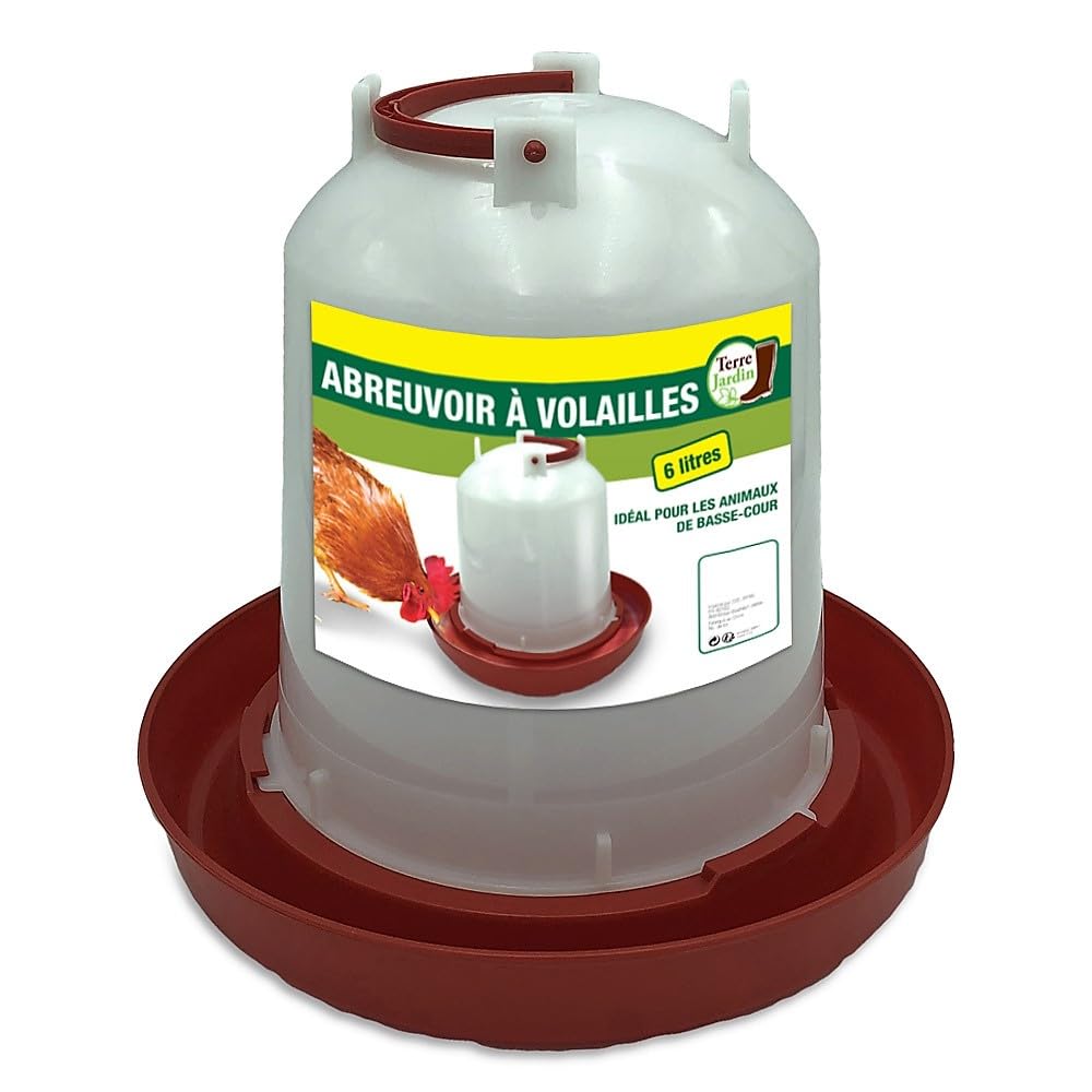 TERRE JARDIN - Bebedero para Aves de Corral, gallinas, Pavos 6 L - Relleno fácil - Comedero de Plástico