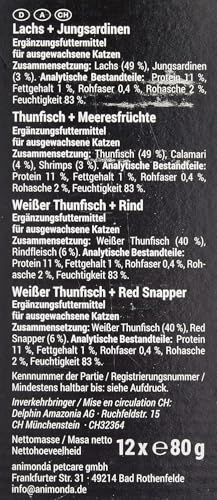 animonda Carny Adult Ocean Meeresvielfalt Nr. 1 (12 x 80 g), Katzennassfutter für ausgewachsene Katzen, Nassfutter mit zartem Fischfilet, Katzenfutter ohne Getreide und Zucker