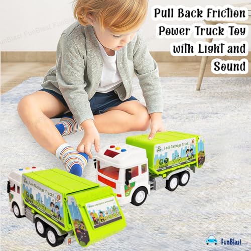 Image of FunBlast Garbage Truck Toys for Kids, Pull Back Vehicles Toy Truck, Unbreakable Plastic Trucks with Light and Sound, Friction Power Toy Trucks 3+ Years Old Boys Girls, & Kids (Multicolor)