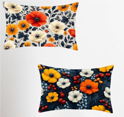 Housse de coussin rectangulaire en lin de qualité supérieure fleur - 2