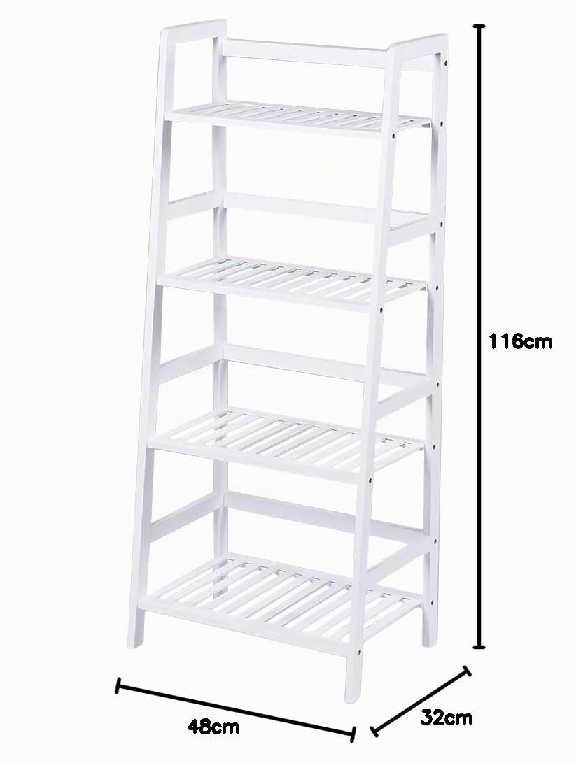 BAKAJI Libreria Scaffale 4 Ripiani in Legno di Bambù Design Moderno per Soggiorno Salotto Casa Ufficio Dimensione 116 x 48 x 32 cm Bamboo (Bianco)