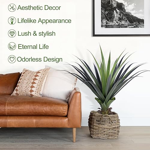 Image of 3ft Artificial Spiked Agave Plant, 36 inch Faux Agave Plants Indoor Small Floor Plant Perfect for Front Porch, Patio, Indoor Outdoor Home, Office Decor 1pcs
